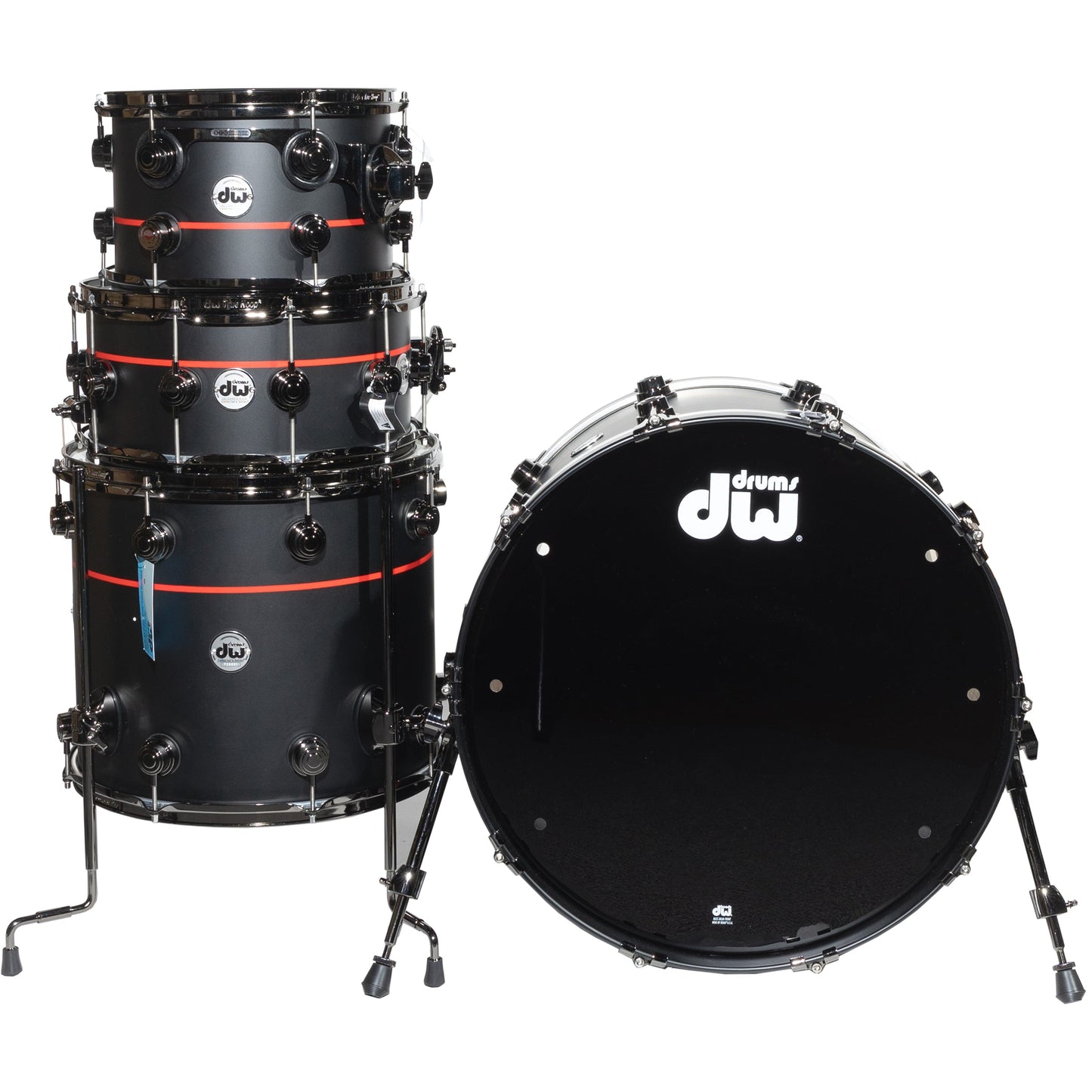 Drum Workshop 4-Piece Shell Kit - Matte Black Hard Satin with Red Pin Stripe