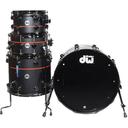 Drum Workshop 4-Piece Shell Kit - Matte Black Hard Satin with Red Pin Stripe