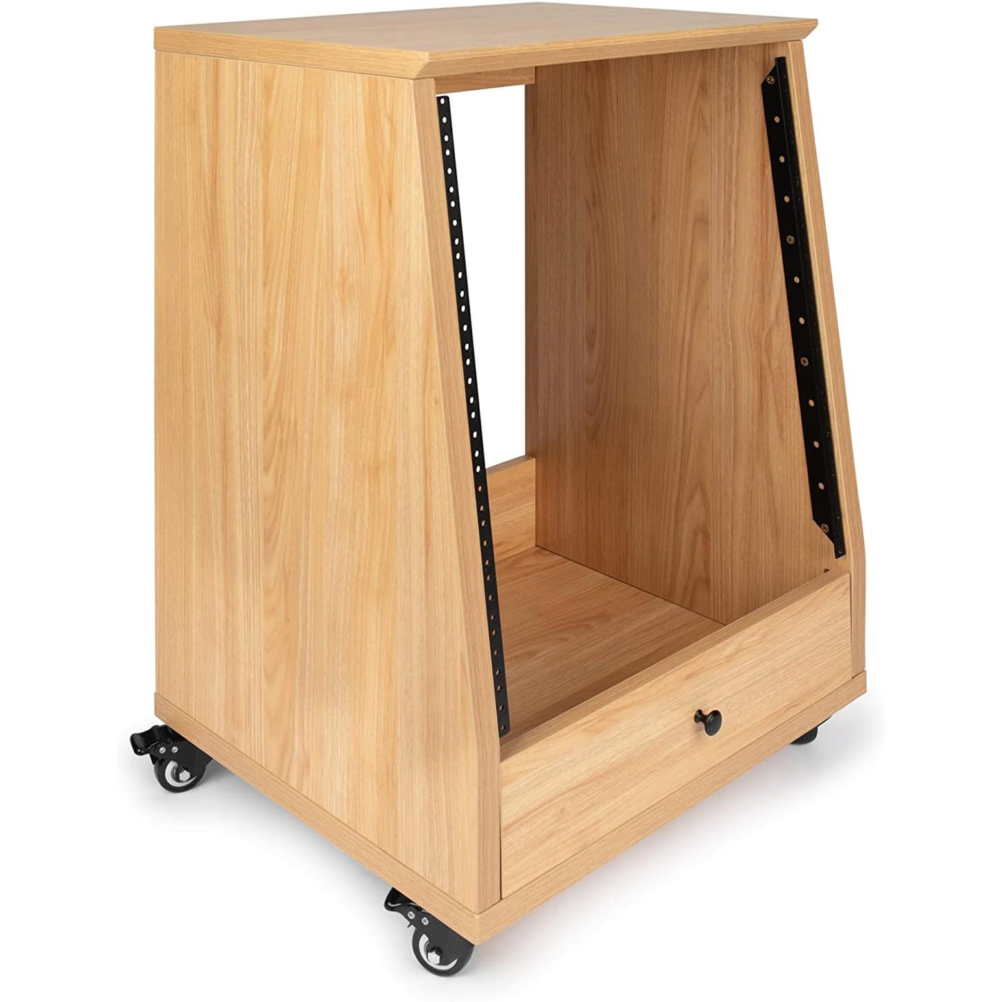 Gator Elite Furniture Series 12U Angled Studio Rack with Locking Casters – Natural Maple Matte