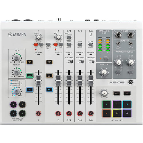 Yamaha AG08 All-In-One Live Streaming Mixer - White