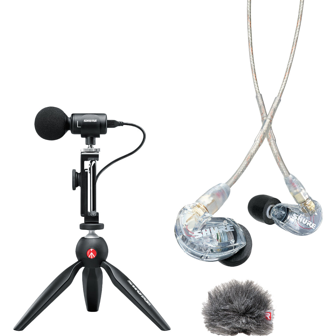 Shure Portable Videography Kit MV88+ SE215-CL Bundle