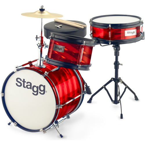 Stagg TIMJ312RD 3 piece Junior Drumset Red 12" Includes Throne and Cymbal