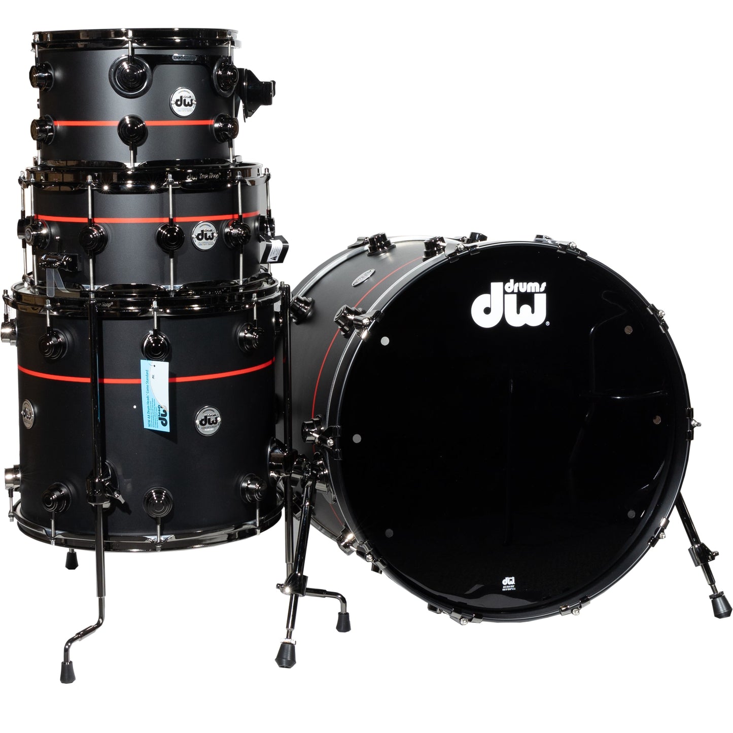 Drum Workshop 4-Piece Shell Kit - Matte Black Hard Satin with Red Pin Stripe
