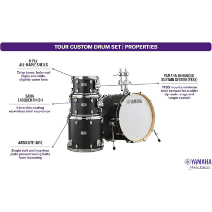 Yamaha Tour Custom Maple 4pc Standard Shell Pack - Licorice Satin