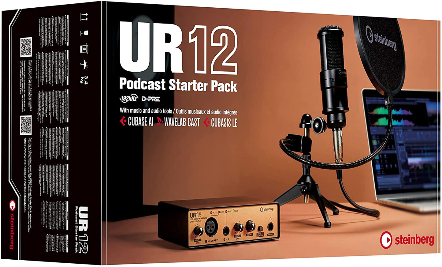 Steinberg UR12B PS Podcast Starter Pack with Mic, Mic Stand, & Pop Shield