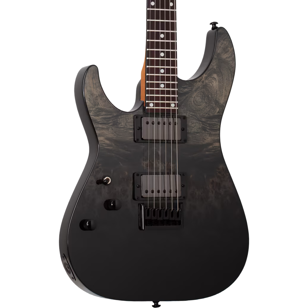 Schecter C-1 Standard Left Handed Electric Guitar - Black Fade Burst Burl