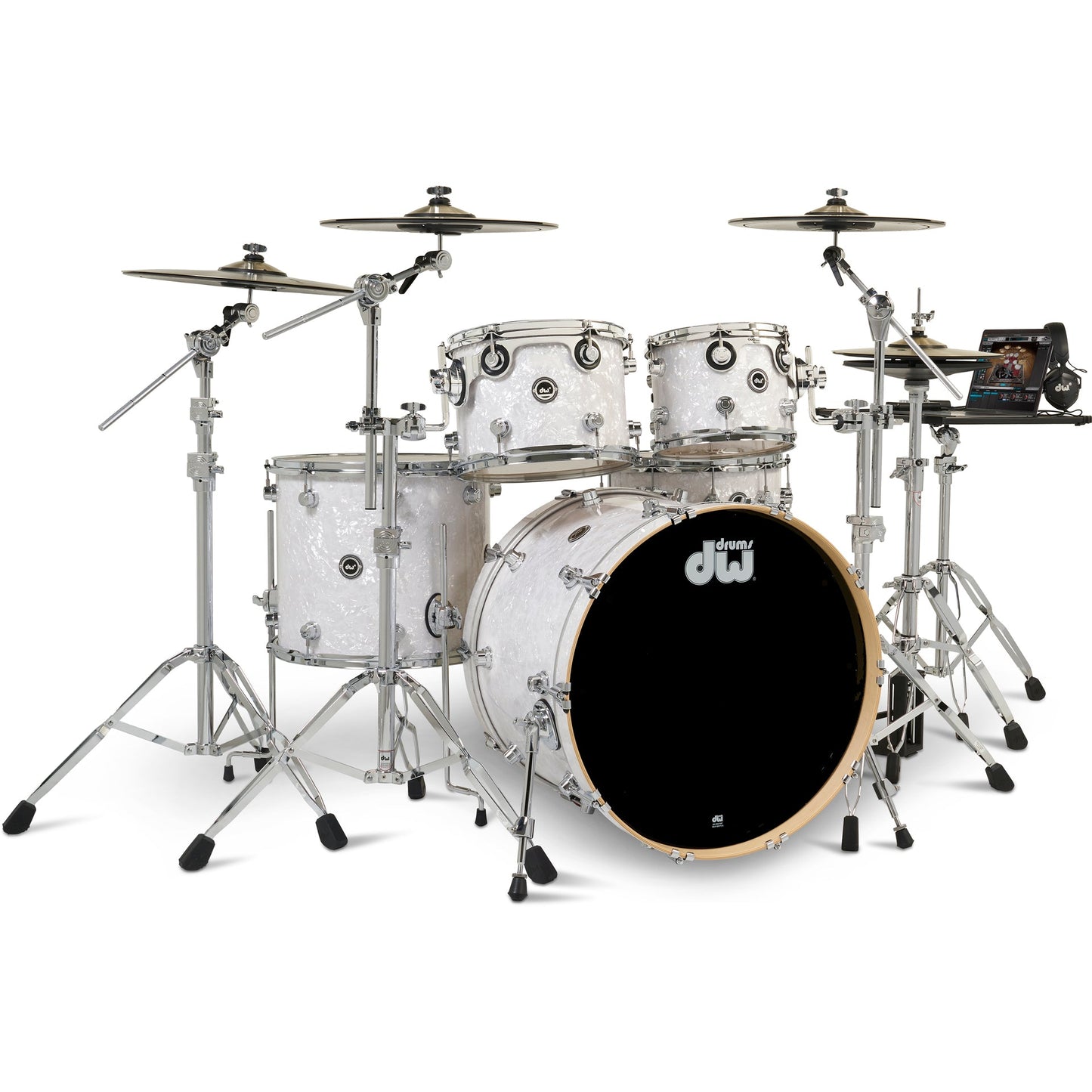 Drum Workshop DWe 5-Piece Drum Kit Bundle - White Marine Pearl Finish Ply