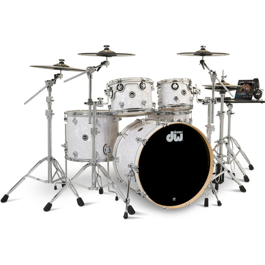 Drum Workshop DWe 5-Piece Drum Kit Bundle - White Marine Pearl Finish Ply