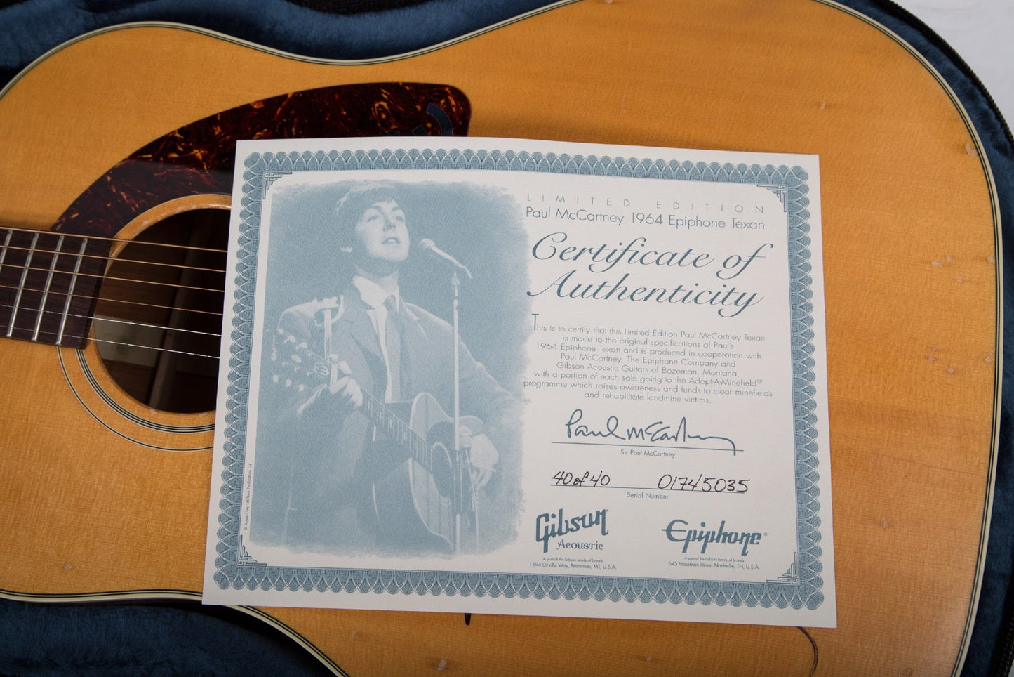 Epiphone USA LTD ED Texan SN# 40 of 40 Produced and Signed by Paul McCartney