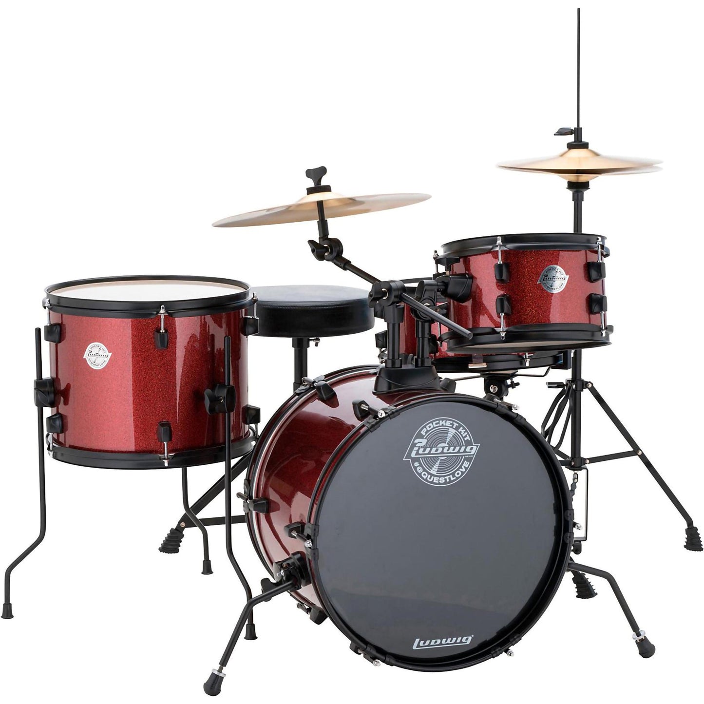 Ludwig LC178X025 Questlove Pocket Kit w/ Hardware & Cymbals, Wine Red Sparkle