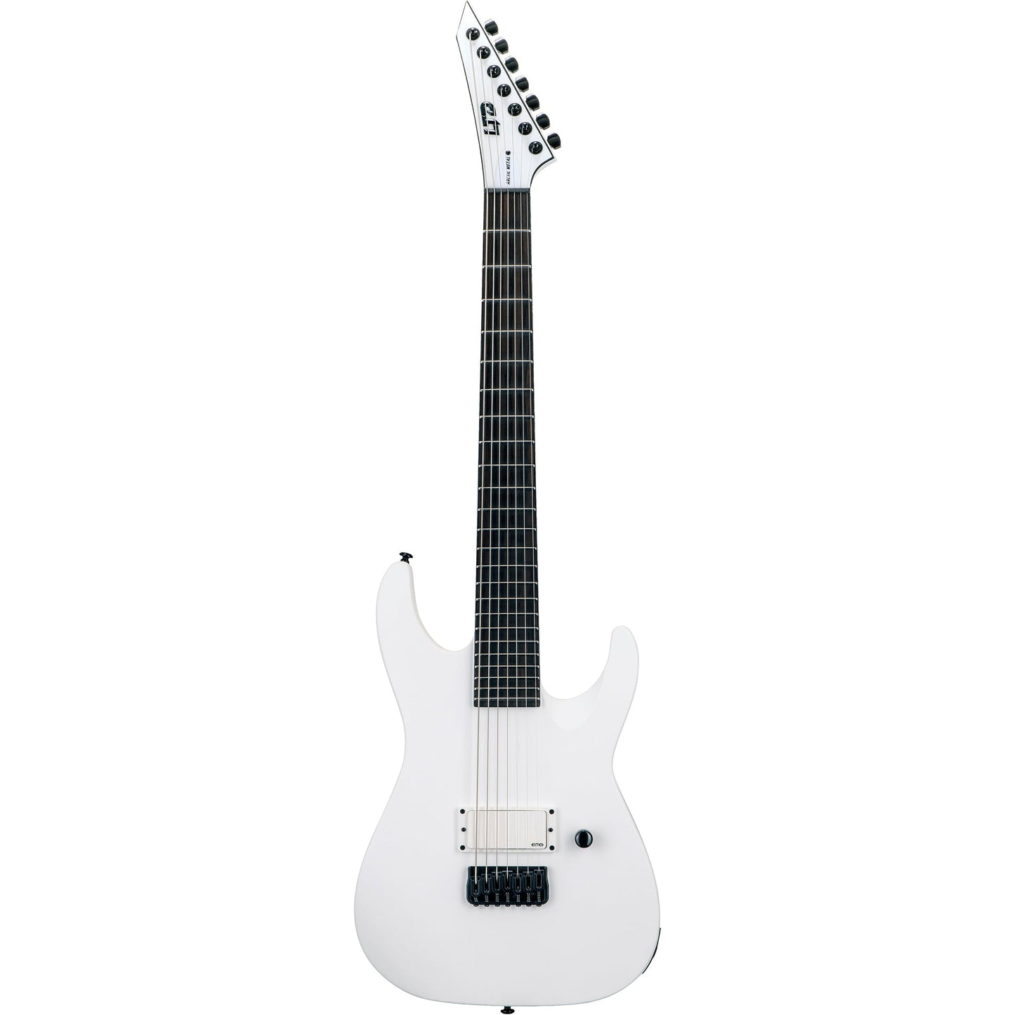 ESP LTD M-7HT Baritone 7-String Arctic Metal Electric Guitar, Snow White Satin