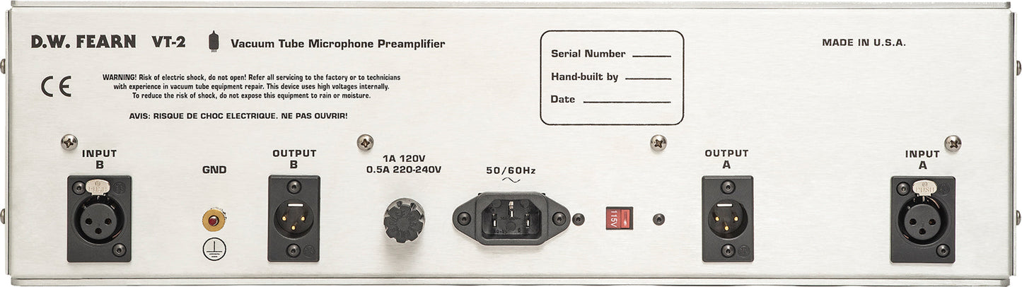 DW Fearn VT-2 Dual Channel Vacuum Tube Microphone Preamp